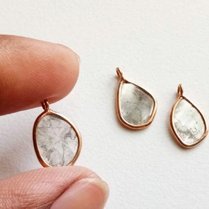 12-14mm Grey White Slice Raw Diamond Connector, Grey White Slice Diamond 925 Silver with Rose Gold Polish Diamond Connector (1Pc To 2Pc)