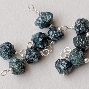 4.5-5mm Blue Raw Diamond 925 Sterling Silver Wire Wrapped Blue Diamond Rondelle Beads, 5 Pcs Blue Rough Diamond Jewelry Hangings - PPD573