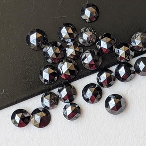 3.4-3.8mm Natural Round Flat Back Rose-Cut Diamonds, Conflict Free Black Rose Cut Diamond Cabochons for Jewelry Making (2Pcs To 5Pcs)-PPD807