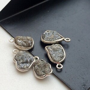 13-15mm Huge Grey Raw Diamond Single Loop Connector, Grey Rough Diamond 925 Silver Connectors, Uncut Diamond Connector For Jewelry - DS185