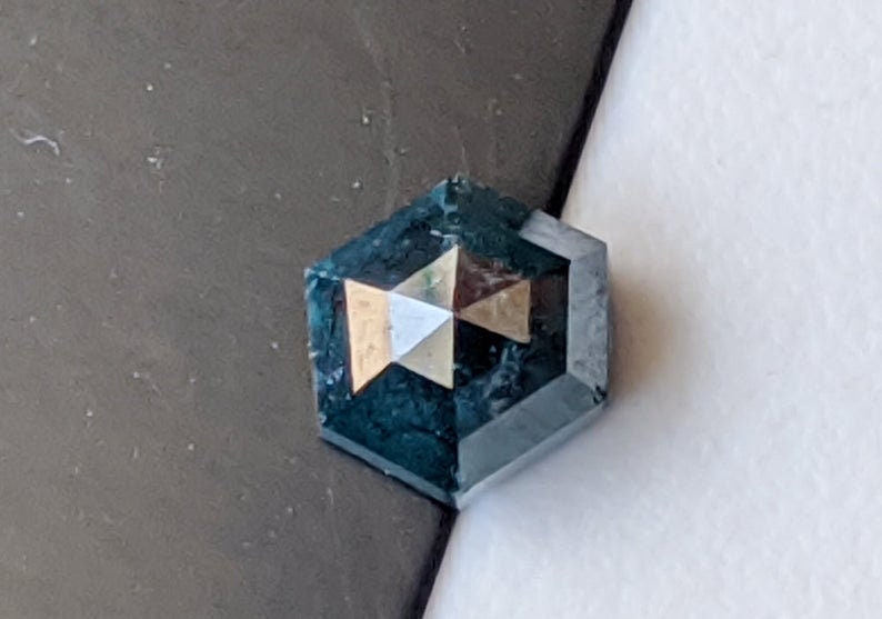 Blue Hexagon Diamond Ring-PPD625 Hexagon Cut Blue Diamond 1.40 Cts Fancy Hexagon Rose Cut Diamond Flat Back Diamond 5.5x5.9mm Blue Diamond