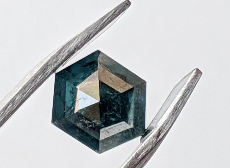 Blue Hexagon Diamond Ring-PPD625 Hexagon Cut Blue Diamond 1.40 Cts Fancy Hexagon Rose Cut Diamond Flat Back Diamond 5.5x5.9mm Blue Diamond