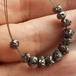 5.5-7mm Black Rough Diamond Beads, 2mm Large Hole Drilled Black Diamond, Loose Diamond, Conflict Free Black Diamond Beads (1Pc To 10Pc)