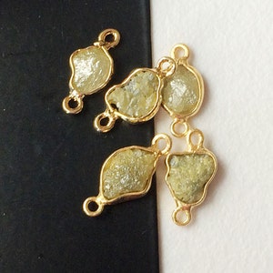 5-6mm Yellow Raw Diamond Connectors, 925 Silver Diamond Connectors For Jewelry, Double Loop Yellow Rough Diamond Connectors (1Pc To 5Pc)