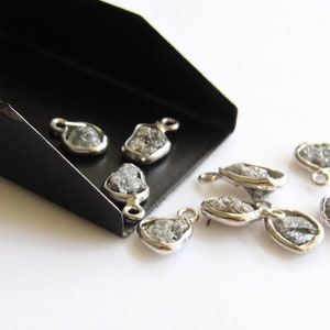8-10mm Grey White Diamond Connectors, Single Loop, 925 Silver Rough Diamond Connectors, Raw Diamond Connectors (1Pc To 2Pc Options)
