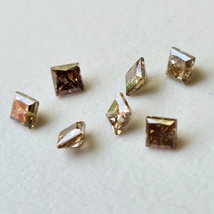 Diamante de corte princesa champanhe de 2,5 mm, diamantes de corte princesa champanhe natural transparente para joias (1 peça a 2 peças) -PPKJ14