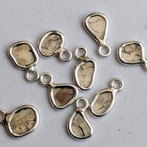 9-11mm Champagne Slice Diamond Connector, Natural Champagne Diamond Faceted Slice, 925 Silver Connectors, Single Loop Connector (1Pc To 2Pc)