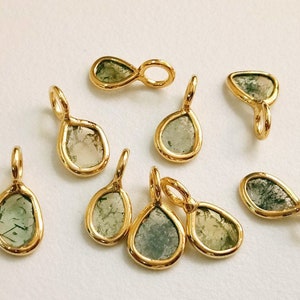 7-8mm Green Slice Raw Diamond Connector, 925 Silver Connector Gold Polish Connector, Green Rough Diamond Connector For Jewelry (1Pc To 2Pc)