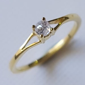 Rose Cut Diamond Ring in 925 Silver with Gold Polish Solid Stackable Ring, Promise Ring, Delicate Minimalist Ring, Engagement Ring - PDD390