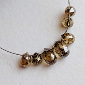 Champagne Faceted Diamond Tear Drops 3-4mm Natural Champagne Diamond Briolette Bead, Loose Diamond Drop Pendant (1Pc To 2Pcs) - PPD164
