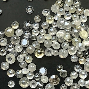 2-3mm Salt And Pepper, White & Grey Rose Cut Diamond,  Rare Natural Multi Tamboli Diamond Cabochon, Faceted Diamond (0.5Cts To 2Cts Options)