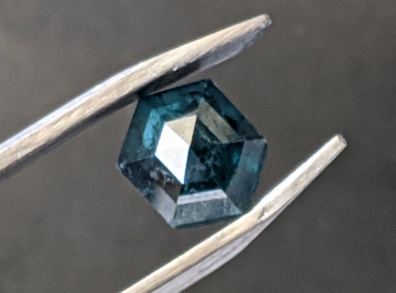 Blue Hexagon Diamond Ring-PPD625 Hexagon Cut Blue Diamond 1.40 Cts Fancy Hexagon Rose Cut Diamond Flat Back Diamond 5.5x5.9mm Blue Diamond