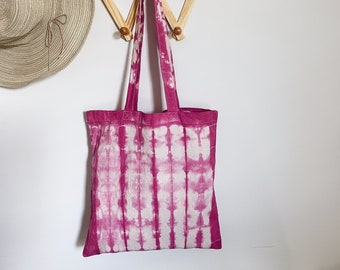 Shibori Dyed Reusable Tote Bag, Hand Dyed Farmers Market Tote Bag, 100% Cotton Reusable Bag, Small Gift Tote Bag, Tie Dyed Shopping Bag
