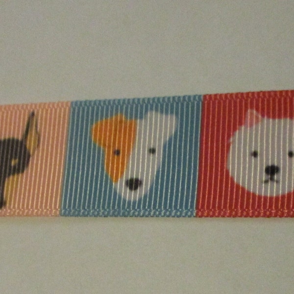 Dog Faces Grosgrain 7/8" Printed Ribbon by the Yard Hair Bows Crafts and More