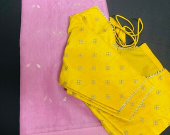 Soft Organza partywear sarees with contrast designer stitched blouse