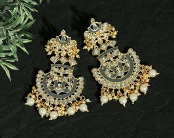 Stud hanging chandbali earrings |indian earrings |indian ethnic jewelry |pakistan jewelry |temple  bollywood jewelry |chandhbali |jhumkas |