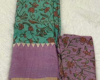 fancy Kota georgette saree teamedup with banarasi contrast unstitched blouse