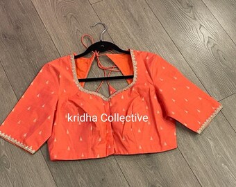 Crossandra mixed shade rawsilk with designer stitched blouse |saree blouse|wedding blouse|maggam blouse|designer blouse|sequin blouse