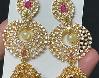 Beautiful CZ jhumkas triple small jhumkas earrings