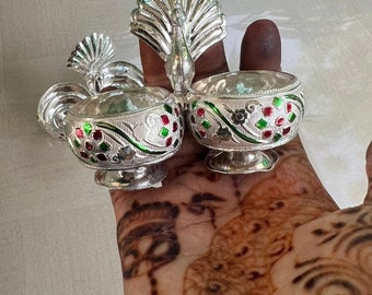 Peacock holder  haldi kumkum meenakari bowls