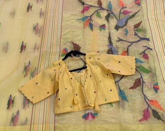 premium muslin  jamdhani saree with tissue Pallu with designer stitched blouse