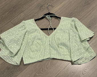 pista shade chikankari blouse with designer stitched blouse |saree blouse|wedding blouse|maggam blouse|designer blouse|sequin blouse