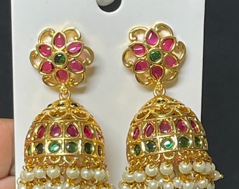 Beautiful CZ jhumkas triple small jhumkas earrings