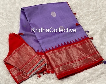 Purple lavander fusion  double weaving gadwal kanchipattu saree with contrast designer stitched blouse