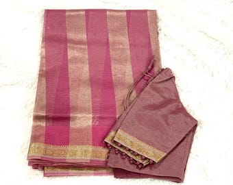 fancy organza saree with designer stitched blouse