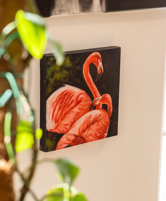 フラミンゴのつがい | オリジナル油絵 | フラミンゴの鳥の絵