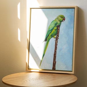 A Glimpse of Green | Original oilpainting | Green Parrot | Signed by artist | 30 x 40  cm
