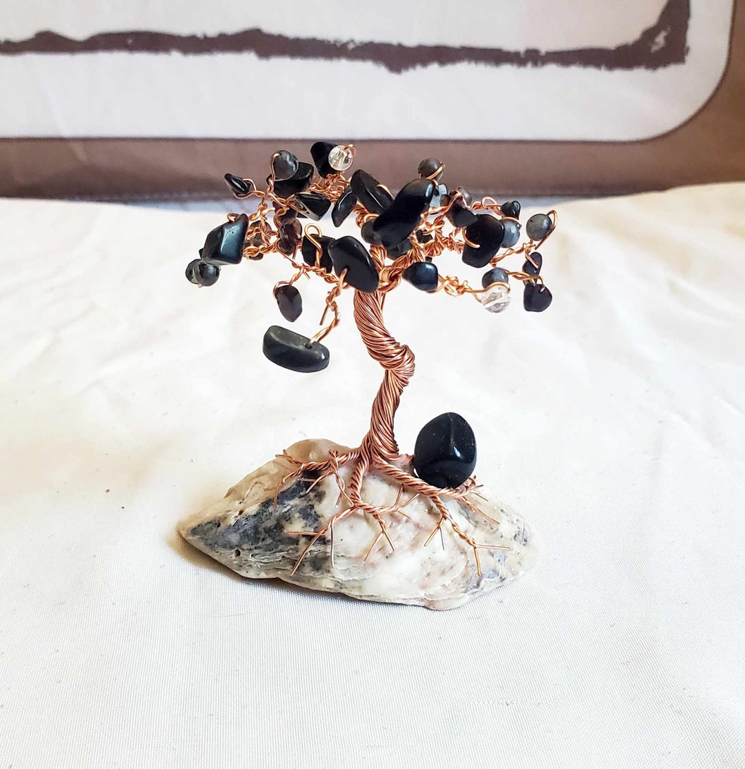 Black Obsidian Crystal Copper Tree With Black Obsidian Accent - Etsy