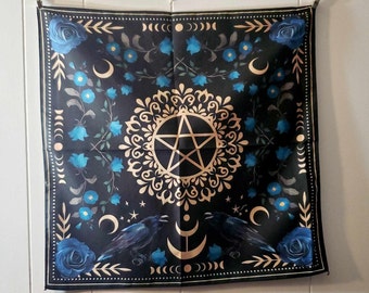 Crow Pentacle Moon Phase Altar Cloth