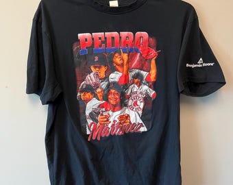 Vintage Pedro Martinez T-Shirt Tee RARE Black XL Cotton Blend 2000s USA Boston Red Sox Official Benjamin Moore