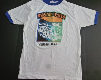 Vintage RARE Niagara Falls Ringer T-Shirt Small 1980s Single Needle Tshirt 50/50 Cotton/Poly 80s Single Sided Canada S Side