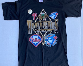 Vintage NEW 1993 World Series T-Shirt Tee RARE Black L Toronto Blue Jays Philadelphia Phillies 1-Sided 50/50 Cotton Poly 90s Single Stitch