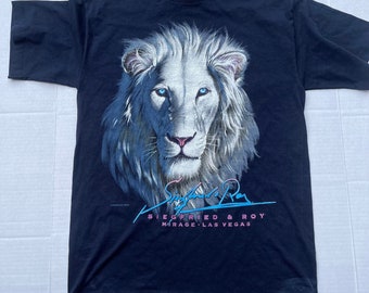 Vintage Siegfried Roy T-Shirt Tee RARE 1996 Navy M Cotton 1-Side Vtg Single Stitch USA The Mirage Pride