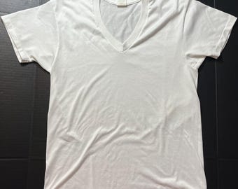 Vintage RARE UnderShirt V-Neck White L Sears Roebuck USA-Honduras Single Stitch Tshirt Cotton Dacron Poly