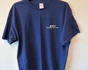 Vintage SMU Southern Methodist University Law School T-Shirt Tee Rare 90s Navy XXL 100% Cotton 1997 Jerzees 2 Side Vtg Usa University Oxford