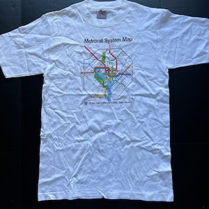 Vintage Washington Metro T-shirt T-shirt ZELDZAAM witte L Oneita kaart 1-kant 1985 VTG enkele steek VS 80s Fotl DC Subway VS