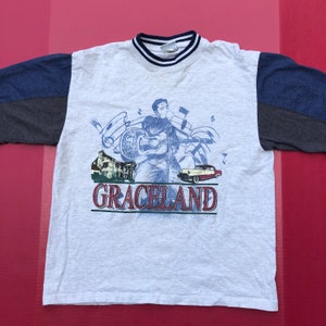 Vintage Graceland Elvis 1993 T-Shirt Tee RARE Gray L Cotton 1-Side USA 90s Diport Presley Big