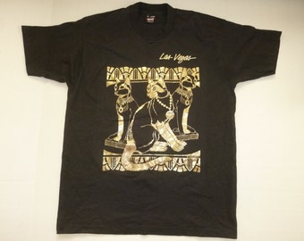 Vintage Las Vegas Sphinx Cats T-Shirt Tee RARE Black/Gold XL Single Stitch 50/50 Vtg Feline 1-Sided 80s USA 1989 Best Fruit of the Loom