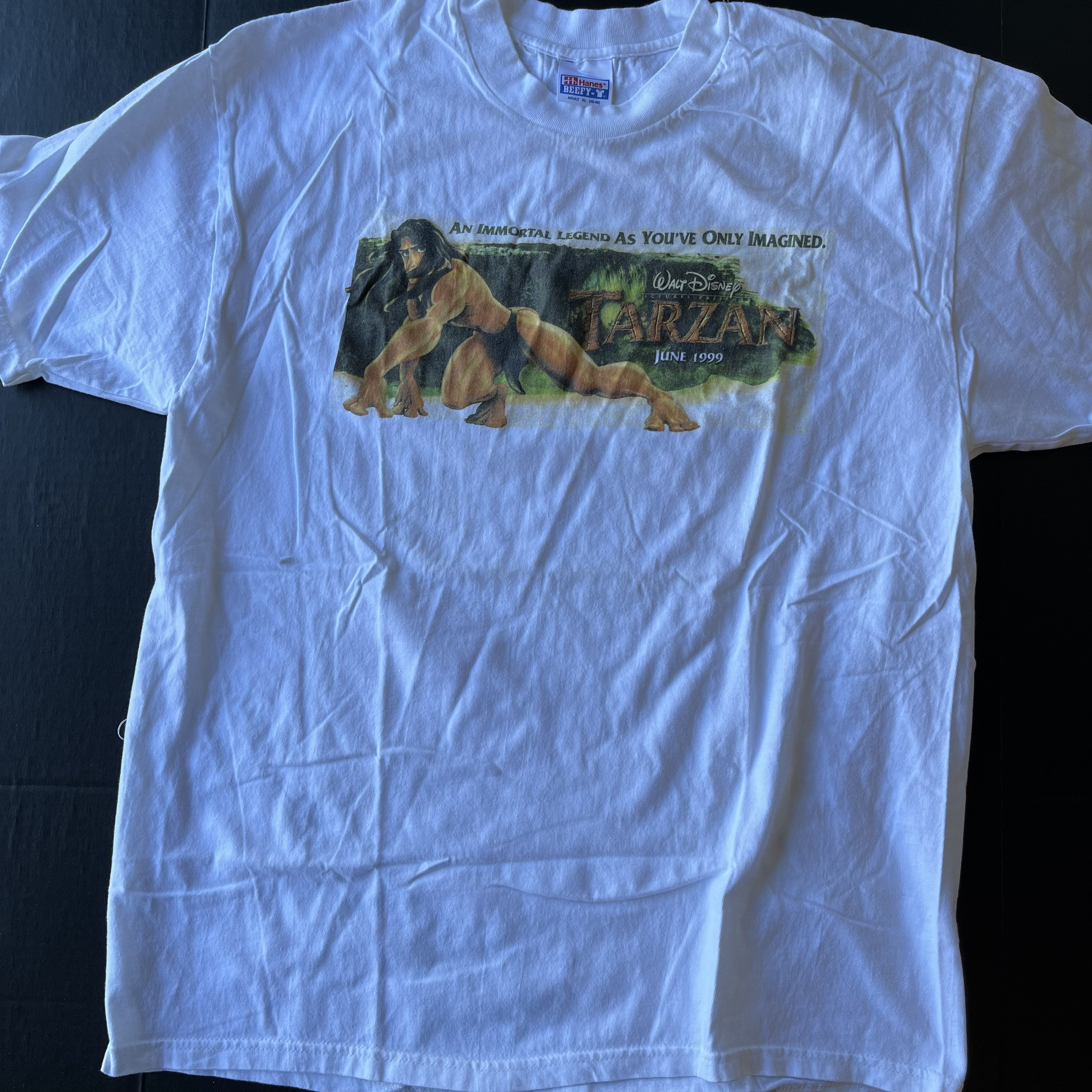 Vintage RARE 1999 Tarzan Animated Movie Promo T-Shirt XL Hanes Disney White  Tshirt Cotton 90s 1-Side Beefy-T Crew Tee
