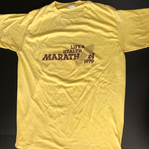 Vintage RARE Life & Health Marathon T-Shirt Medium Ched USA 1979 Single Needle Tshirt 50/50 70s Single Sided And
