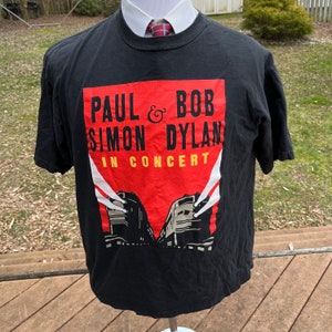 Vintage Paul Simon-Bob Dylan 1999 Tour T-Shirt Tee RARE Black XL Cotton 2-Sided Genuine 90s Giant