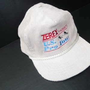 VINTAGE Zerex U.S. Pro Tour Light Gray Cap/Hat Corduroy Cord 80s Adjustable YKK Taiwan Skiing US 1989