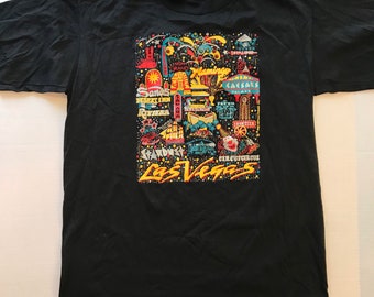 Vintage Las Vegas T-Shirt Tee RARE Light Up XL Black Jerzees 1987 Cotton Blend 1-Sided 80s Vtg Riviera Stardust Imperial Palace Frontier