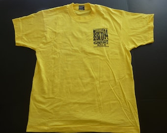 Vintage Tour de Bud 1994 Bicycle Walk T-Shirt Tee RARE 94 Yellow L Best Fruit of Loom 50/50 2-Sided 90s Vtg Single Stitch USA Fotl Race New