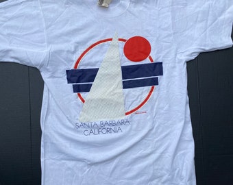 Vintage New Santa Barbara California T-Shirt Tee RARE White L Fruit of the Loom 1-Side 1989 Vtg Single Stitch Usa 80s Sailboat Birdlegs Nos