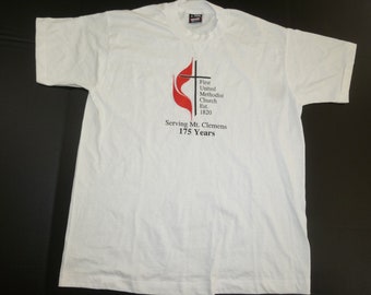 Vintage Mt St Clemens, Mi T-Shirt Tee RARE White L Single Stitch 50/50 Vtg 1-Sided 90s USA Best Fruit of the Loom Michigan United Methodist
